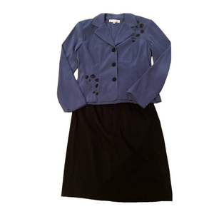 2/$18 Skirt suit with embroidered blue blazer jacket suede feel